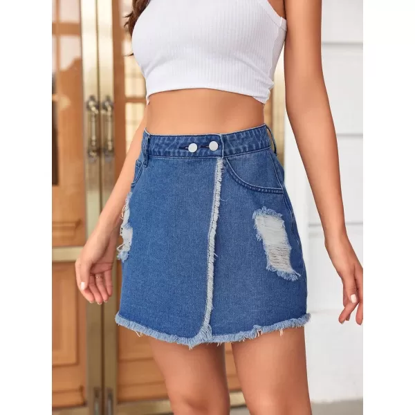 WDIRARA Women's High Waisted A-Line Button Wrap Denim Jean Skirt Mini Skirt