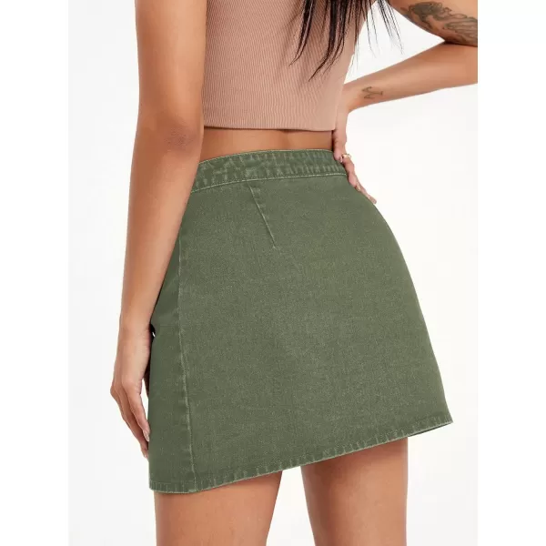 WDIRARA Women's High Waisted A-Line Button Wrap Denim Jean Skirt Mini Skirt