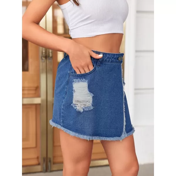 WDIRARA Women's High Waisted A-Line Button Wrap Denim Jean Skirt Mini Skirt