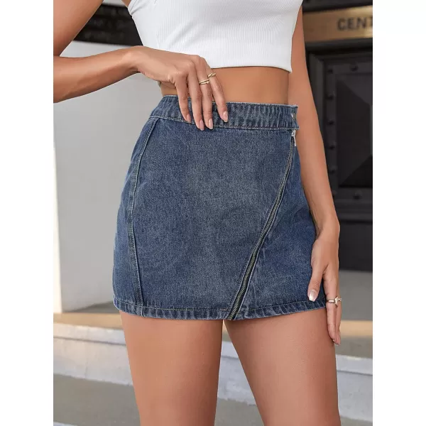 WDIRARA Women's High Waisted A-Line Button Wrap Denim Jean Skirt Mini Skirt