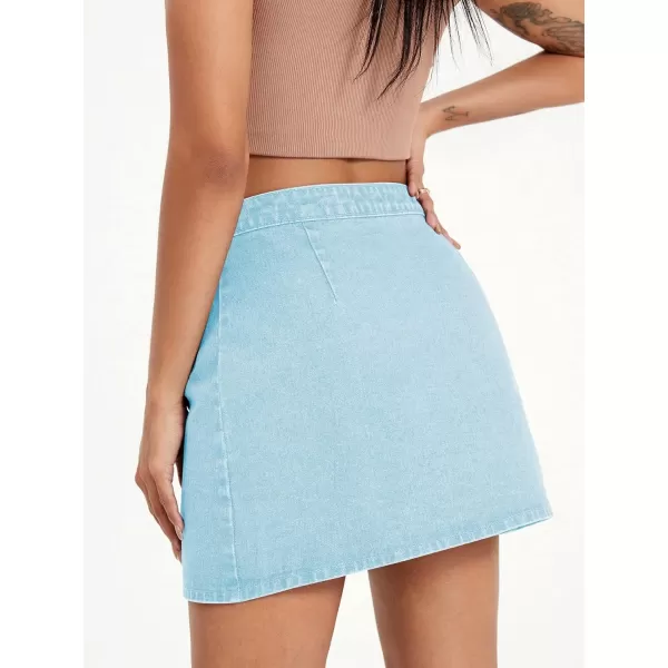 WDIRARA Women's High Waisted A-Line Button Wrap Denim Jean Skirt Mini Skirt