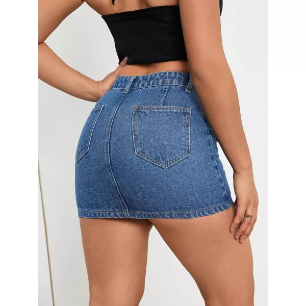 WDIRARA Women's High Waisted A-Line Button Wrap Denim Jean Skirt Mini Skirt