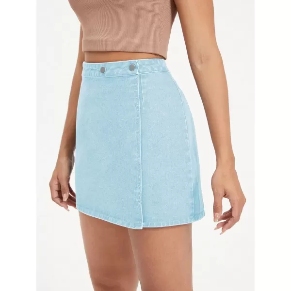 WDIRARA Women's High Waisted A-Line Button Wrap Denim Jean Skirt Mini Skirt
