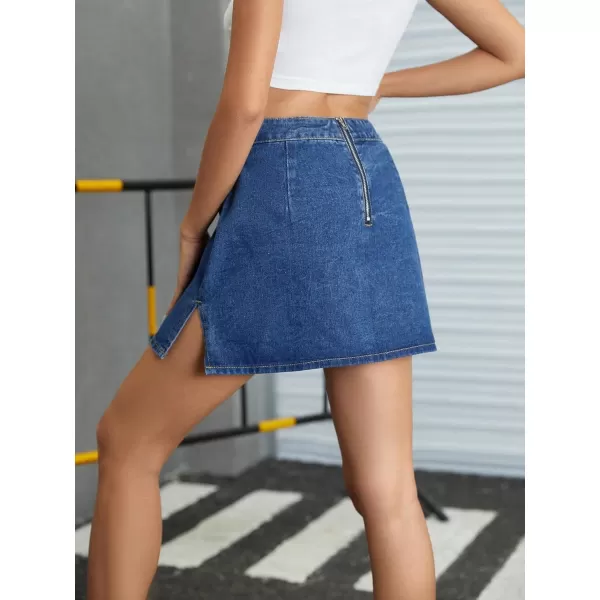 WDIRARA Women's High Waisted A-Line Button Wrap Denim Jean Skirt Mini Skirt
