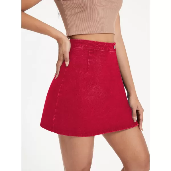 WDIRARA Women's High Waisted A-Line Button Wrap Denim Jean Skirt Mini Skirt