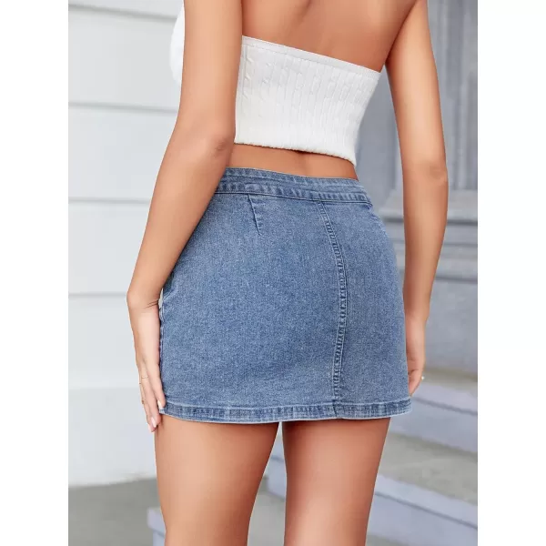 WDIRARA Women's High Waisted A-Line Button Wrap Denim Jean Skirt Mini Skirt