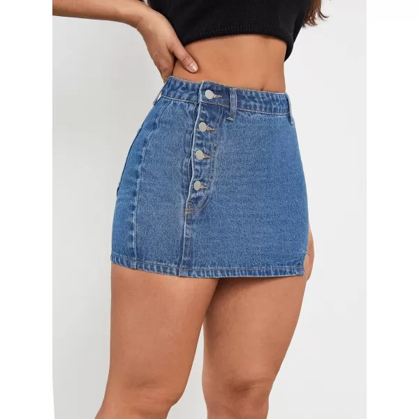 WDIRARA Women's High Waisted A-Line Button Wrap Denim Jean Skirt Mini Skirt