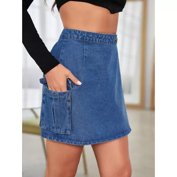 WDIRARA Women's High Waisted A-Line Button Wrap Denim Jean Skirt Mini Skirt