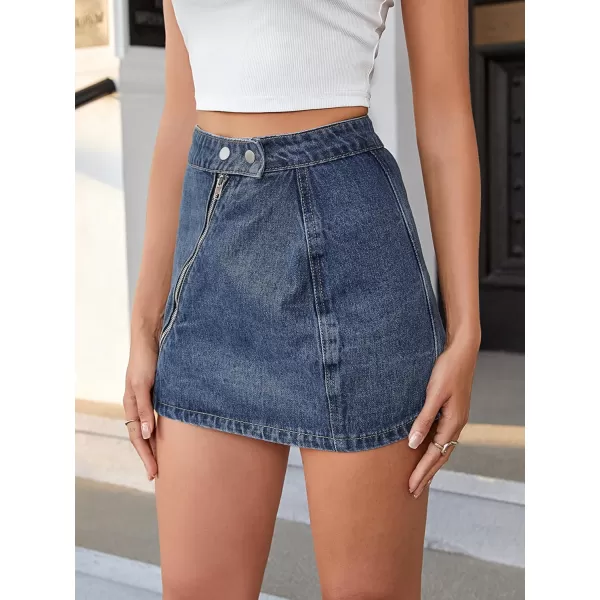 WDIRARA Women's High Waisted A-Line Button Wrap Denim Jean Skirt Mini Skirt