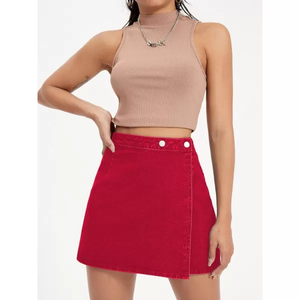 WDIRARA Women's High Waisted A-Line Button Wrap Denim Jean Skirt Mini Skirt