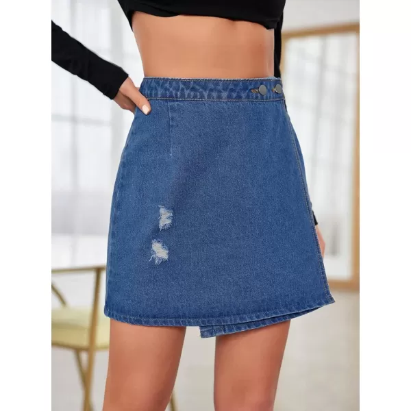 WDIRARA Women's High Waisted A-Line Button Wrap Denim Jean Skirt Mini Skirt