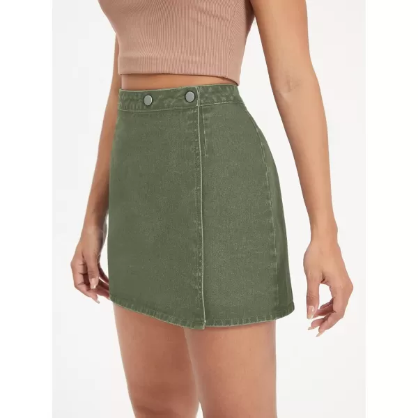 WDIRARA Women's High Waisted A-Line Button Wrap Denim Jean Skirt Mini Skirt