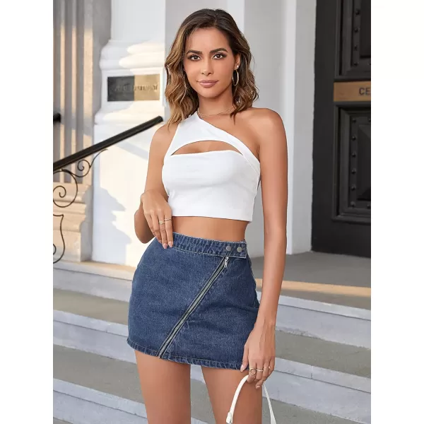 WDIRARA Women's High Waisted A-Line Button Wrap Denim Jean Skirt Mini Skirt