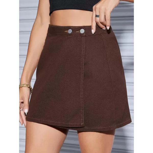 WDIRARA Women's High Waisted A-Line Button Wrap Denim Jean Skirt Mini Skirt