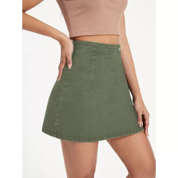 WDIRARA Women's High Waisted A-Line Button Wrap Denim Jean Skirt Mini Skirt