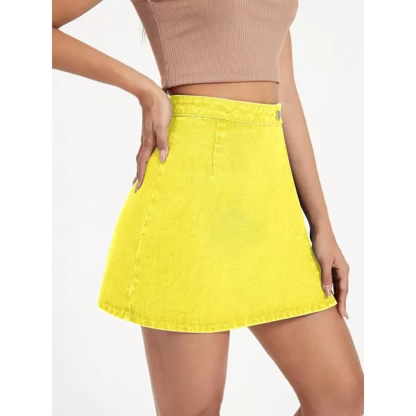 WDIRARA Women's High Waisted A-Line Button Wrap Denim Jean Skirt Mini Skirt