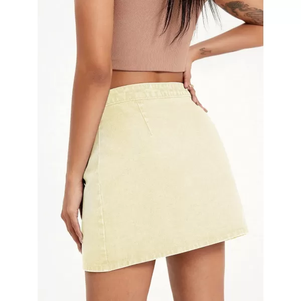 WDIRARA Women's High Waisted A-Line Button Wrap Denim Jean Skirt Mini Skirt