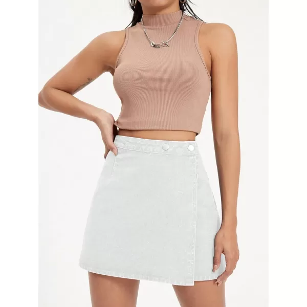 WDIRARA Women's High Waisted A-Line Button Wrap Denim Jean Skirt Mini Skirt