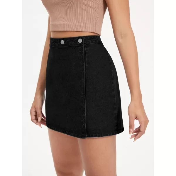 WDIRARA Women's High Waisted A-Line Button Wrap Denim Jean Skirt Mini Skirt