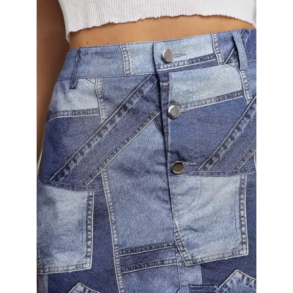 WDIRARA Women's High Waisted A-Line Button Wrap Denim Jean Skirt Mini Skirt