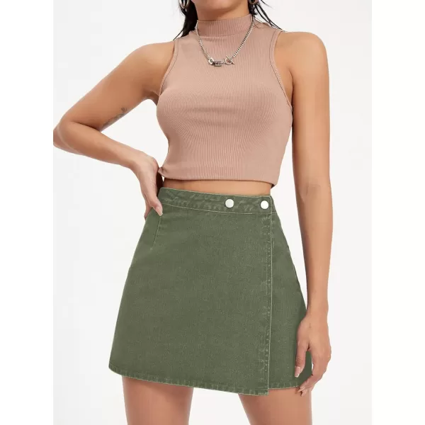 WDIRARA Women's High Waisted A-Line Button Wrap Denim Jean Skirt Mini Skirt