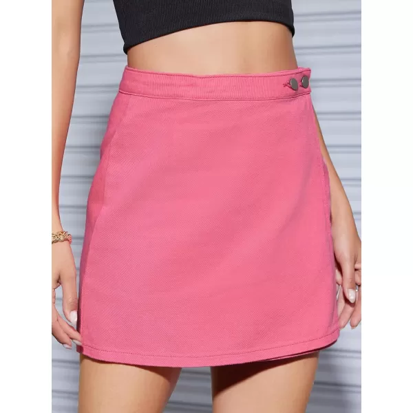 WDIRARA Women's High Waisted A-Line Button Wrap Denim Jean Skirt Mini Skirt
