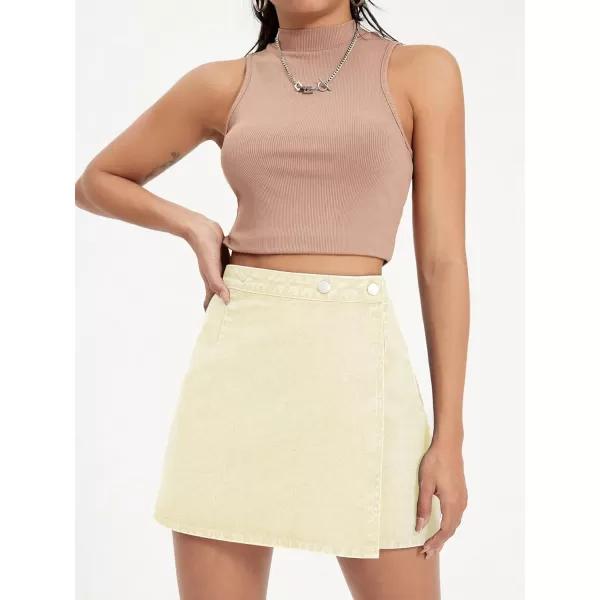 WDIRARA Women's High Waisted A-Line Button Wrap Denim Jean Skirt Mini Skirt
