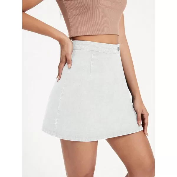 WDIRARA Women's High Waisted A-Line Button Wrap Denim Jean Skirt Mini Skirt