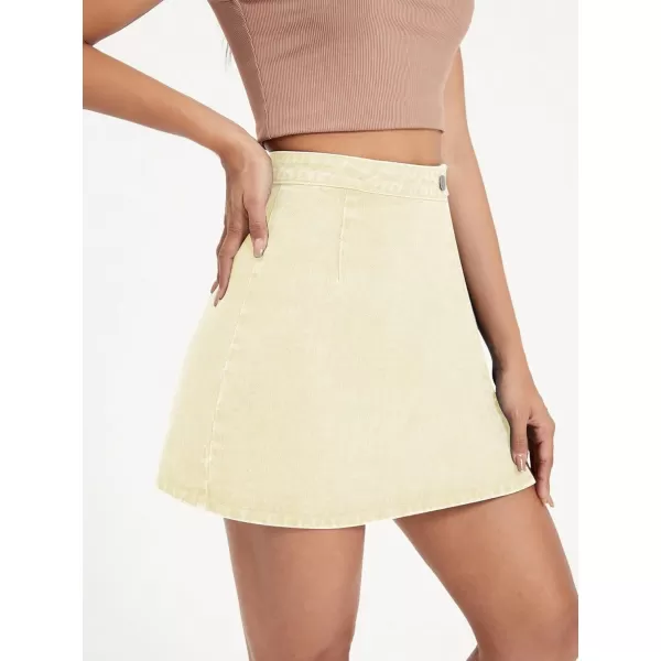 WDIRARA Women's High Waisted A-Line Button Wrap Denim Jean Skirt Mini Skirt