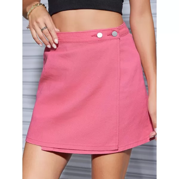 WDIRARA Women's High Waisted A-Line Button Wrap Denim Jean Skirt Mini Skirt