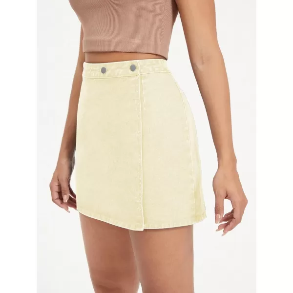 WDIRARA Women's High Waisted A-Line Button Wrap Denim Jean Skirt Mini Skirt