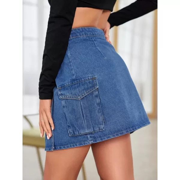 WDIRARA Women's High Waisted A-Line Button Wrap Denim Jean Skirt Mini Skirt