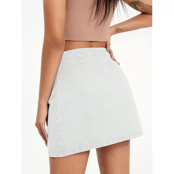 WDIRARA Women's High Waisted A-Line Button Wrap Denim Jean Skirt Mini Skirt