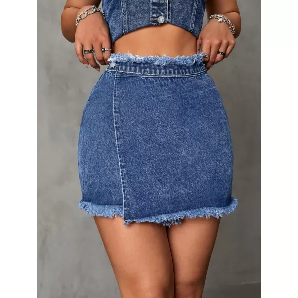 WDIRARA Women's High Waisted A-Line Button Wrap Denim Jean Skirt Mini Skirt