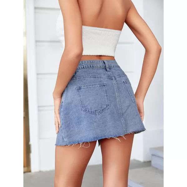 WDIRARA Women's High Waisted A-Line Button Wrap Denim Jean Skirt Mini Skirt