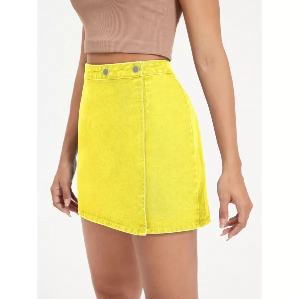 WDIRARA Women's High Waisted A-Line Button Wrap Denim Jean Skirt Mini Skirt