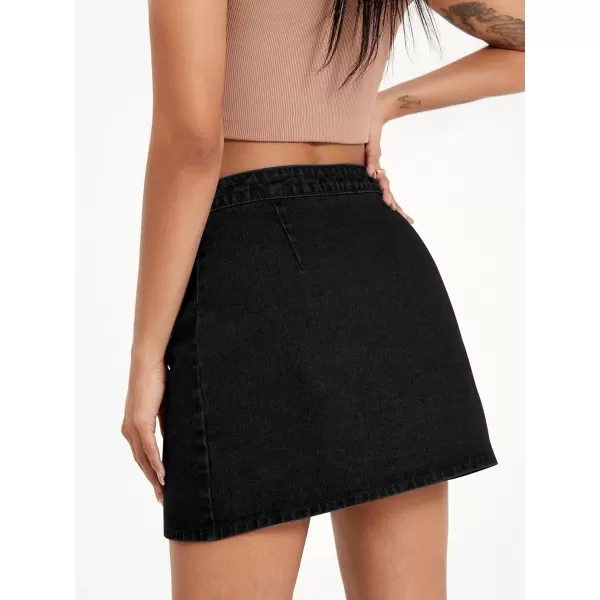 WDIRARA Women's High Waisted A-Line Button Wrap Denim Jean Skirt Mini Skirt