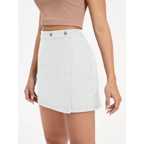 WDIRARA Women's High Waisted A-Line Button Wrap Denim Jean Skirt Mini Skirt