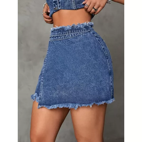 WDIRARA Women's High Waisted A-Line Button Wrap Denim Jean Skirt Mini Skirt