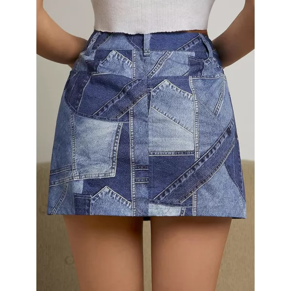 WDIRARA Women's High Waisted A-Line Button Wrap Denim Jean Skirt Mini Skirt
