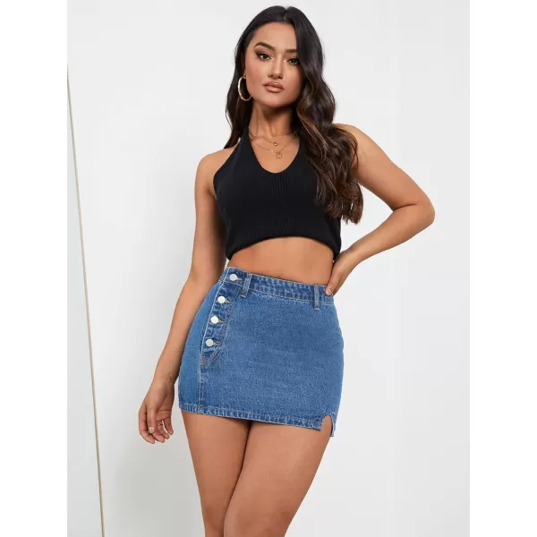 WDIRARA Women's High Waisted A-Line Button Wrap Denim Jean Skirt Mini Skirt