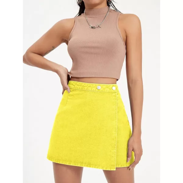 WDIRARA Women's High Waisted A-Line Button Wrap Denim Jean Skirt Mini Skirt