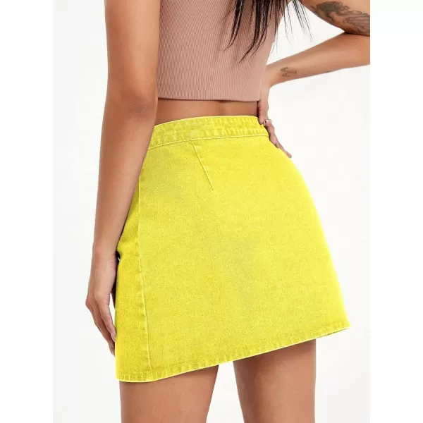 WDIRARA Women's High Waisted A-Line Button Wrap Denim Jean Skirt Mini Skirt