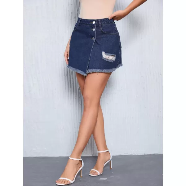 WDIRARA Women's High Waisted A-Line Button Wrap Denim Jean Skirt Mini Skirt