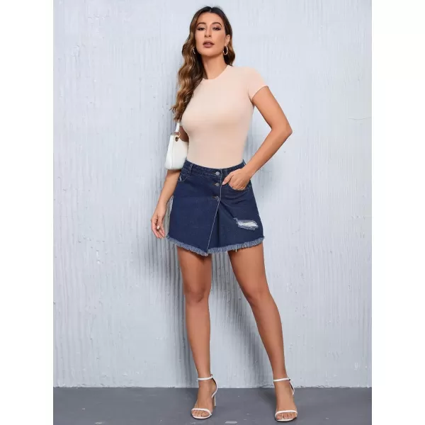 WDIRARA Women's High Waisted A-Line Button Wrap Denim Jean Skirt Mini Skirt