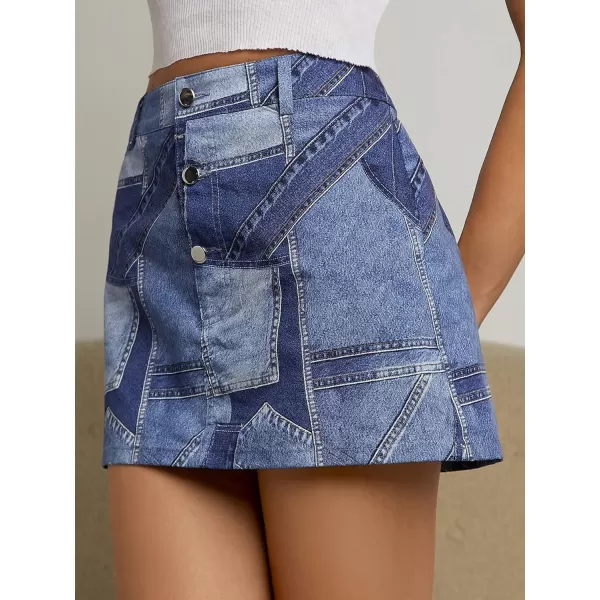 WDIRARA Women's High Waisted A-Line Button Wrap Denim Jean Skirt Mini Skirt