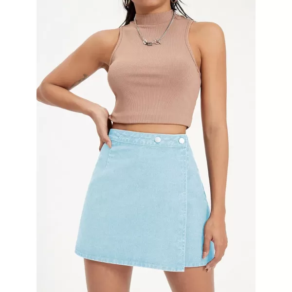 WDIRARA Women's High Waisted A-Line Button Wrap Denim Jean Skirt Mini Skirt