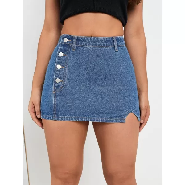 WDIRARA Women's High Waisted A-Line Button Wrap Denim Jean Skirt Mini Skirt