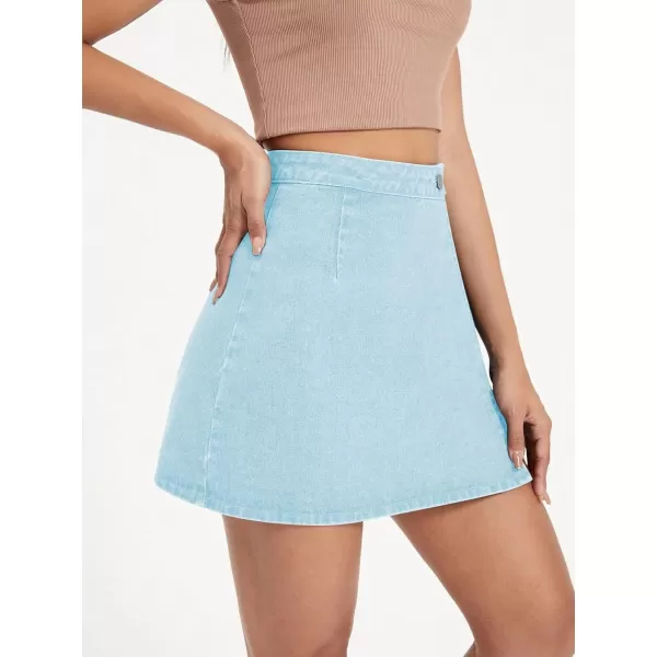 WDIRARA Women's High Waisted A-Line Button Wrap Denim Jean Skirt Mini Skirt