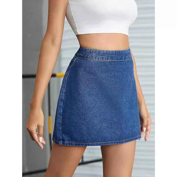 WDIRARA Women's High Waisted A-Line Button Wrap Denim Jean Skirt Mini Skirt